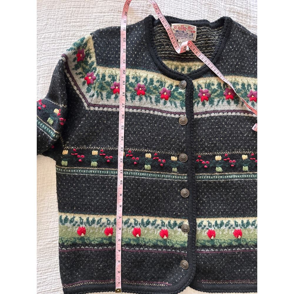 Vintage‎ Tally-Ho Creation Floral Wool Cardigan XL Cottagecore Grannycore - Picture 6 of 7